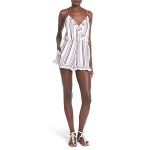 Tularosa Amelia Red White Blue Striped V Neck Tie Back Romper Large